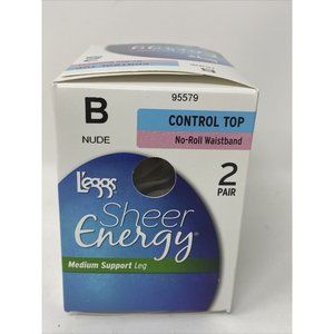 2 L’eggs Sheer Energy Medium Support Control Top Pantyhose Stockings Nude Size B